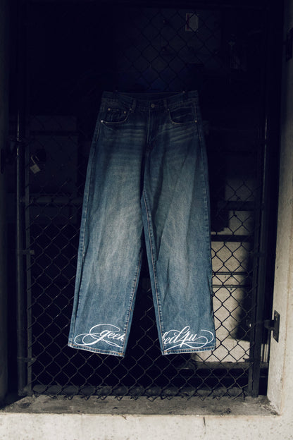 G4u signature script baggy indigo wash denim
